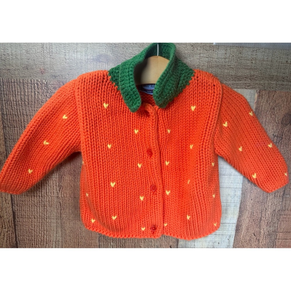 Vintage Koala Kids Pumpkin Sweater Cardigan 3/6 Months